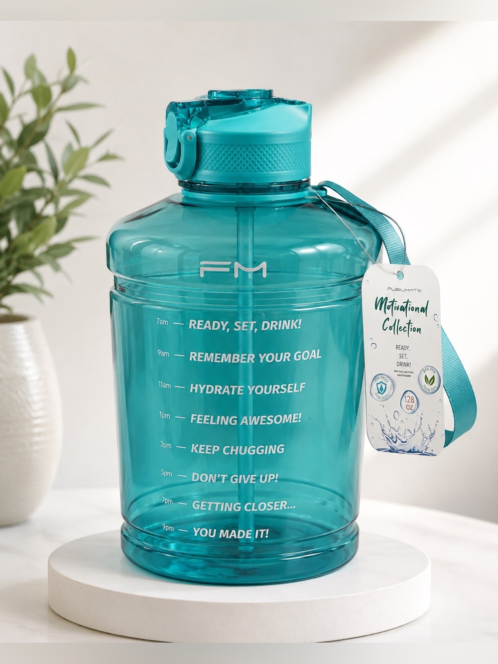 NWT FuelMate 128 oz Motivational Water Jug Teal NWT